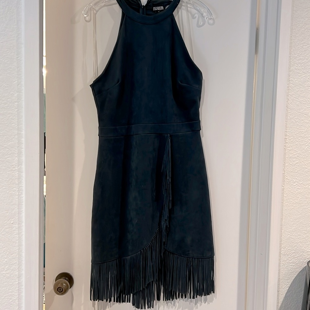 Midnight blue fringe skirt  halter dress